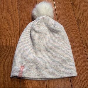 Kids BCBG Girls White Pink Knit Pom-Pom Beanie One Size